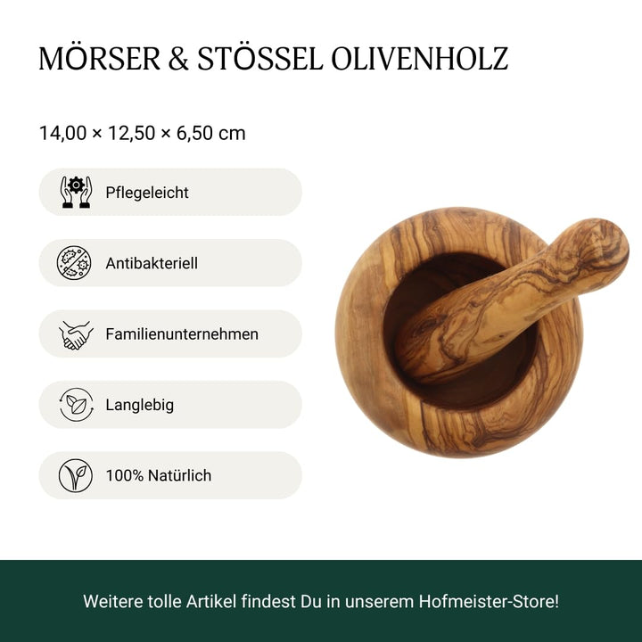 HOFMEISTER® Mörser aus Olivenholz - Hochwertige Küchenutensilien &amp; Geschenkidee - Stilvoller Mörser