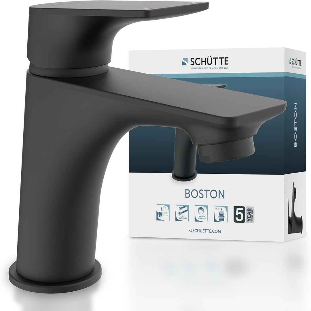 SCHÜTTE 33216 BOSTON Wasserhahn Bad Schwarz Matt, Waschtischarmatur, Mischbatterie Waschbecken Black