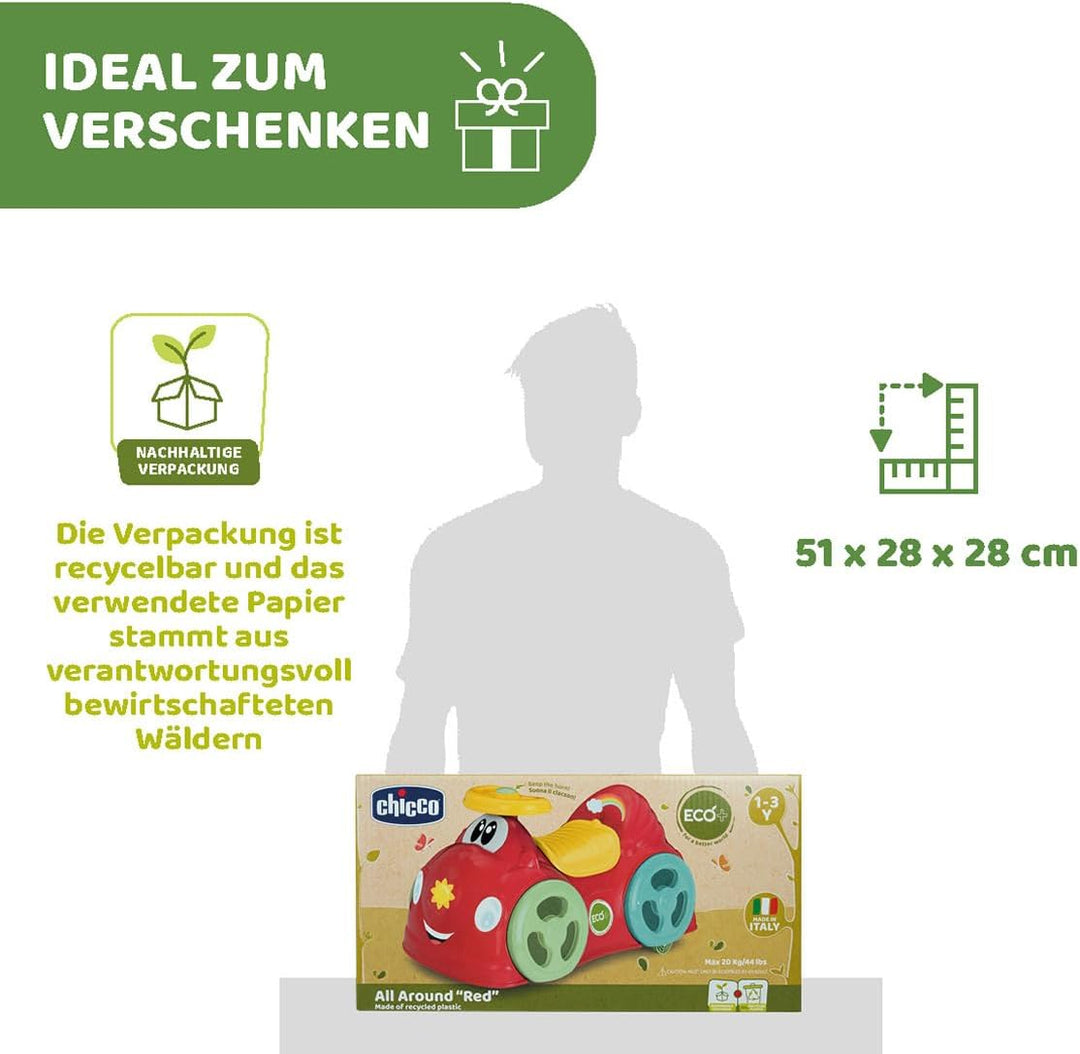 Chicco Rutscher All Around Eco+ Rot, Geeignet für 1-3 Jahre (bis 20 kg), Made in Italy, 75% Recycelt