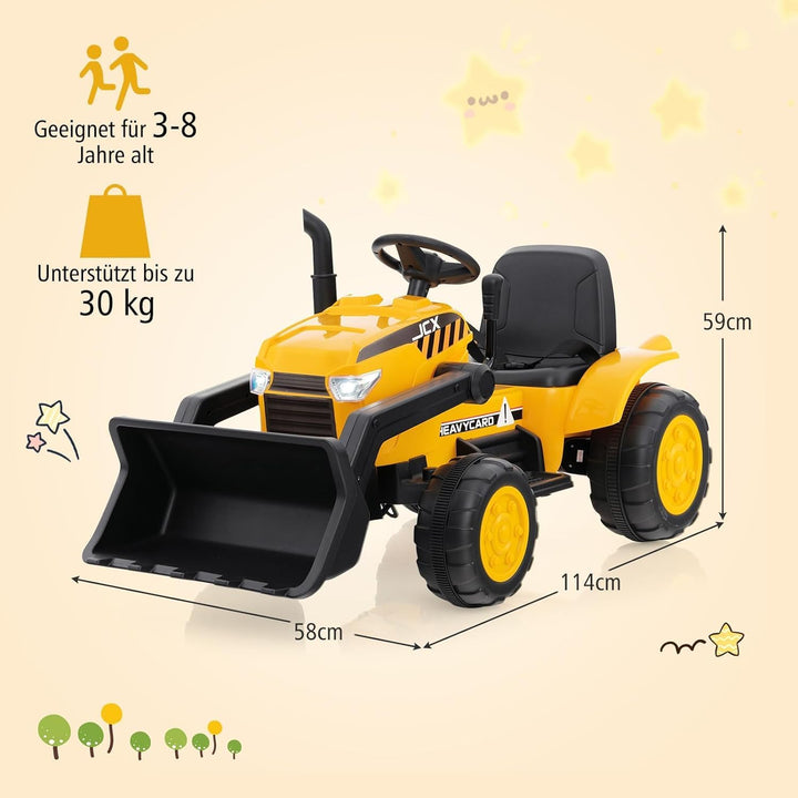 DREAMADE Elektro Sitzbagger mit Verstellbarer Grabschaufel, Bagger zum draufsitzen mit Fernbedienung