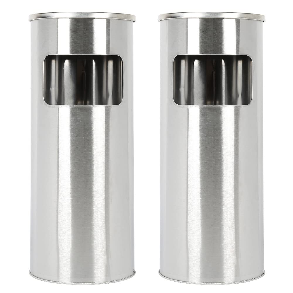 Mülleimer mit Aschenbecher für den Aussenbereich – Standaschenbecher aus Metall, Silber, 25*25*60cm-