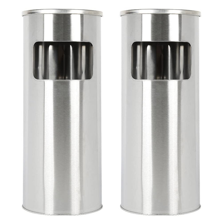 Mülleimer mit Aschenbecher für den Aussenbereich – Standaschenbecher aus Metall, Silber, 25*25*60cm-