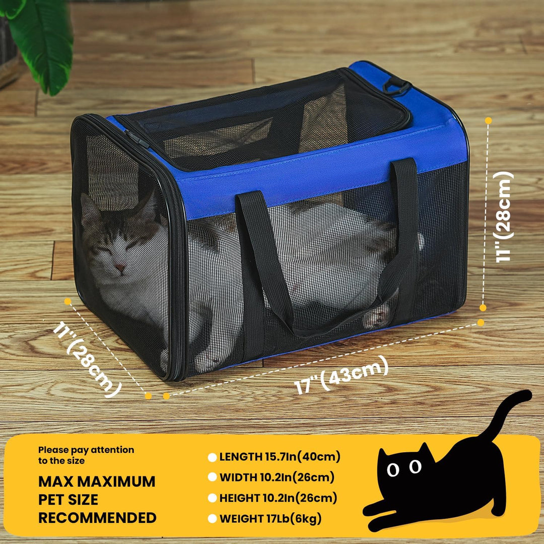 Conlun Katzentransportbox,Weiche Katzentransporttasche mit 4-seitigem Netz, Flugzeugtaugliche Katzen