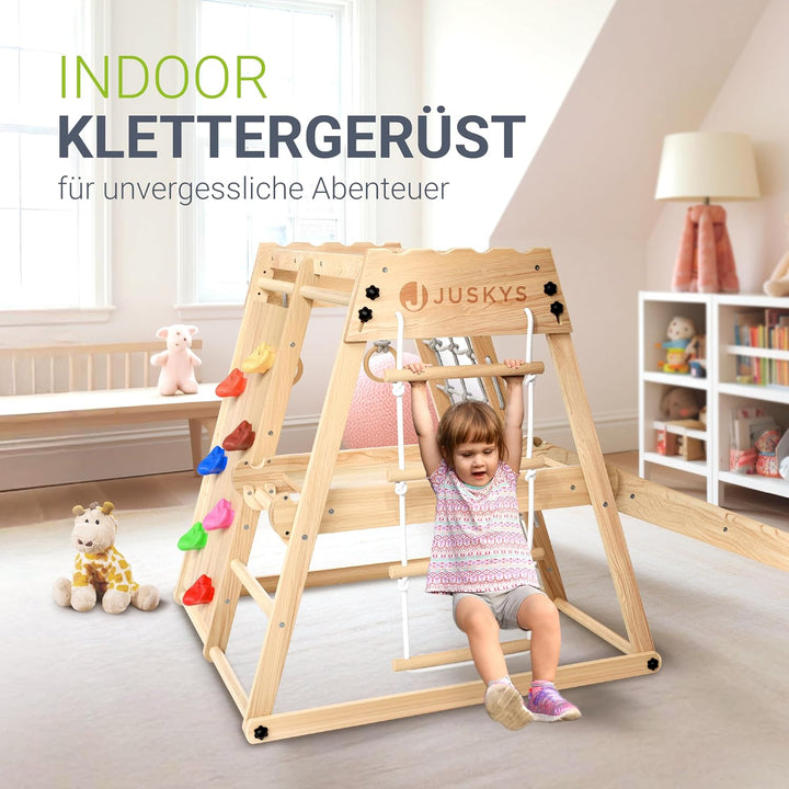 Juskys Mini Klettergerüst für Kinder - Indoor Spielplatz mit Rutsche, Kletterwand, Kletternetz & Tur