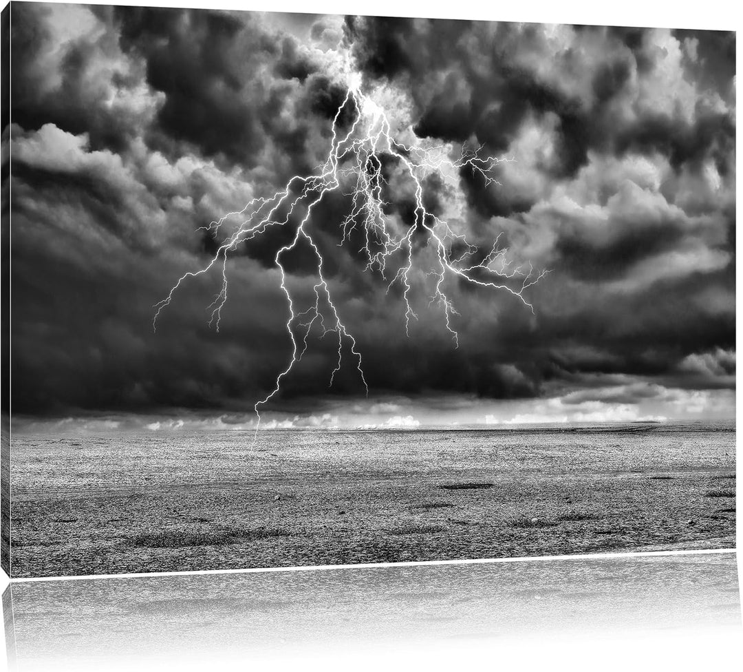 Pixxprint Gewitter über Meer als Leinwandbild/Grösse: 100x70 cm/Wandbild/Kunstdruck/fertig bespannt,