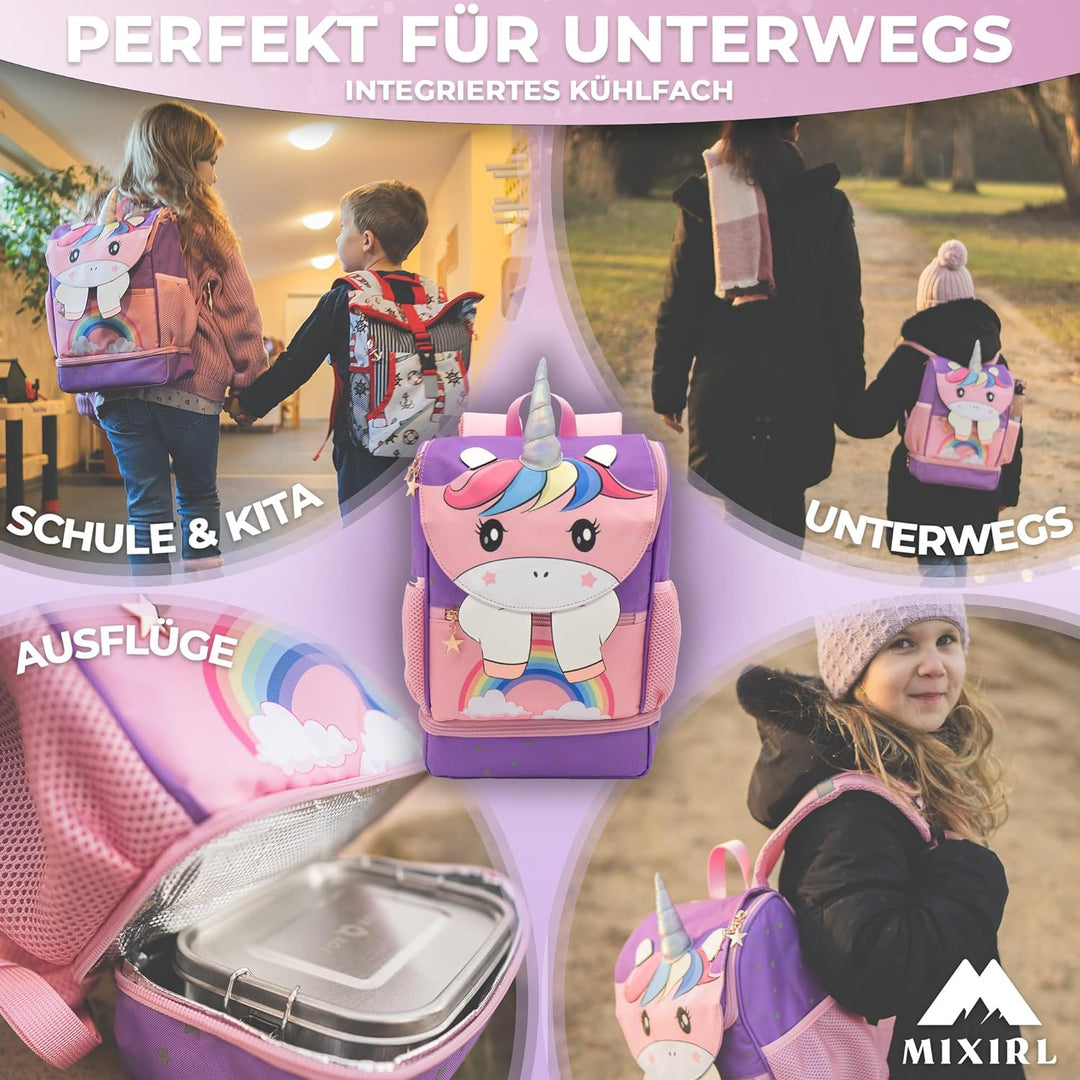 MIXIRL® Lässiger Kindergartenrucksack Mädchen & Kleinkind Rucksack ab 2 Jahre hochwertiger Einhorn K