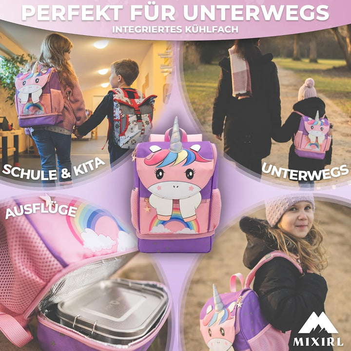 MIXIRL® Lässiger Kindergartenrucksack Mädchen & Kleinkind Rucksack ab 2 Jahre hochwertiger Einhorn K