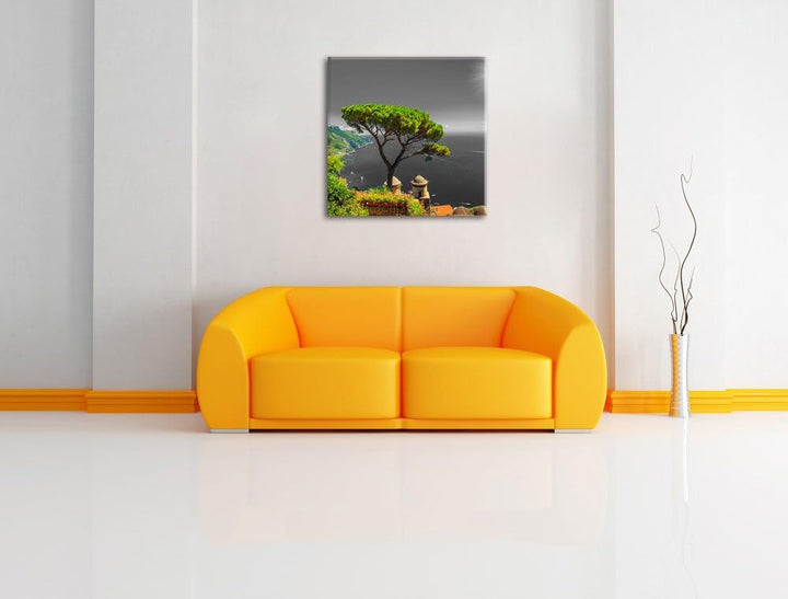 Pixxprint Baum am Mittelmeer als Leinwandbild/Grösse: 70x70 cm/Wandbild/Kunstdruck/fertig bespannt,
