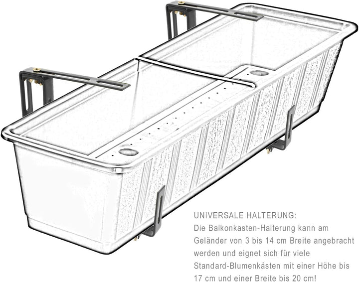 com-four® 4x Blumenkastenhalter für Balkon-Brüstungen und Geländer - flexible Befestigung aus Metall