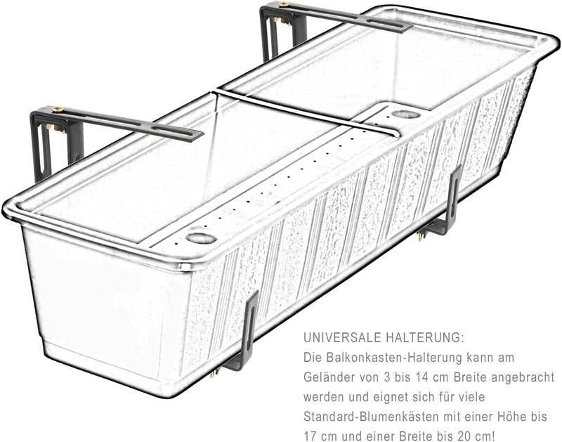 com-four® 4x Blumenkastenhalter für Balkon-Brüstungen und Geländer - flexible Befestigung aus Metall