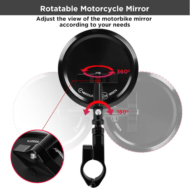 evermotor Motorrad Spiegel, E-geprüft Lenkerendenspiegel mit Klemme | Ø95 mm Unterlenker Spiegel , C
