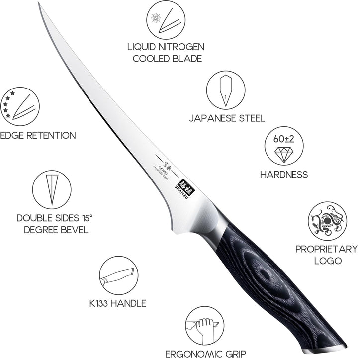 SHAN ZU Filetiermesser Ausbeinmesser 18CM Profi Scharf fischmesser Fischfiletmesser aus Japanischer