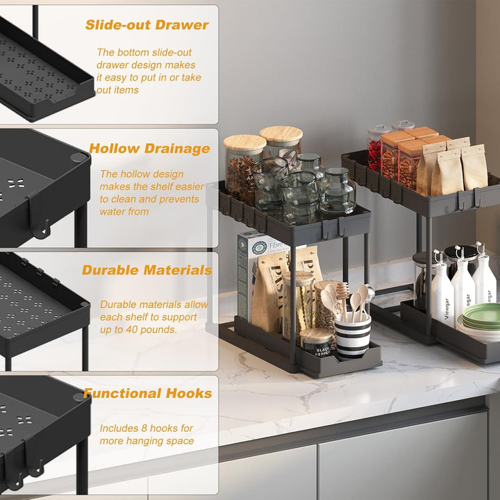 Meltrck Spülschrank Organizer - 2 Stück Unter Waschbecken Regal Organizer - Ausziehbares Lagerregal