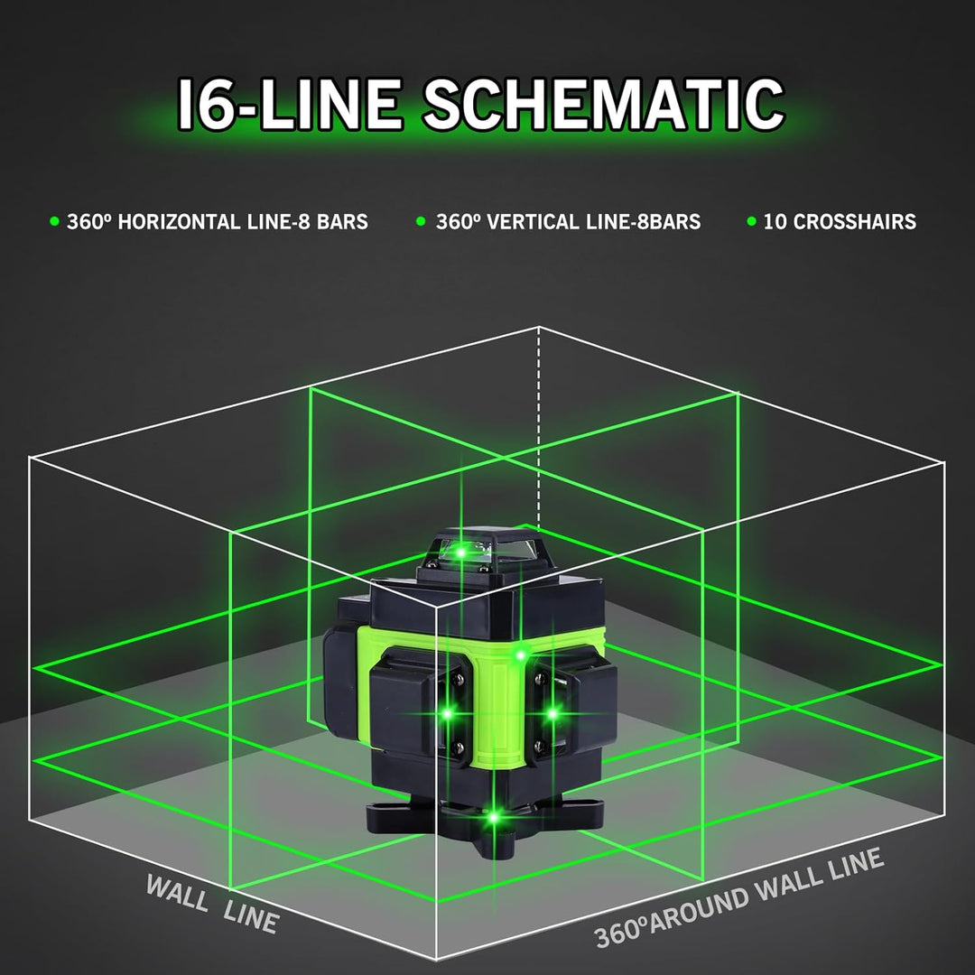 Kreuzlinienlaser mit Stativ, 16 Line Laser Level IP54 Wasserwaage 360° Kreuzlinienlaser Selbstnivell