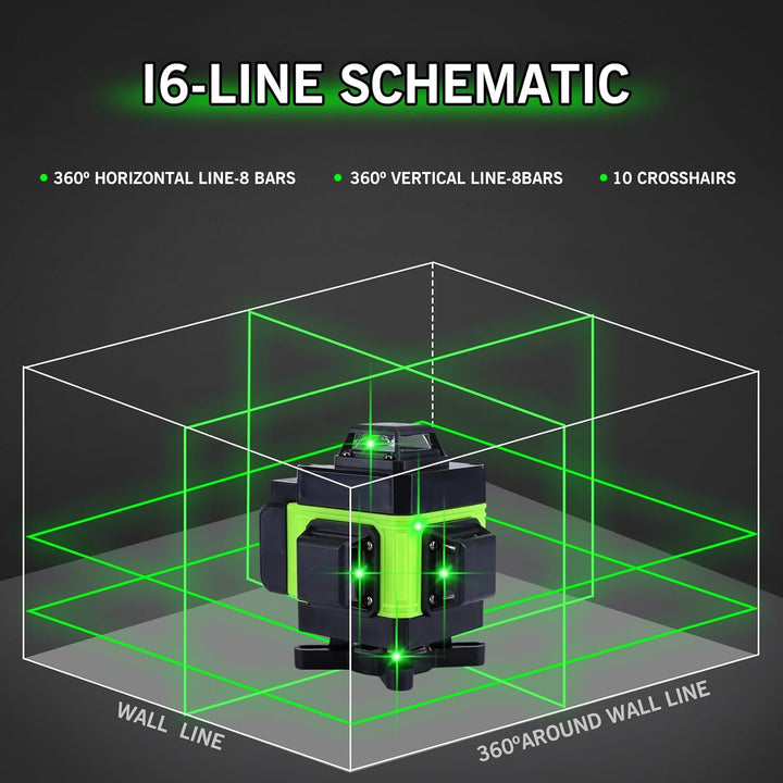 Kreuzlinienlaser mit Stativ, 16 Line Laser Level IP54 Wasserwaage 360° Kreuzlinienlaser Selbstnivell