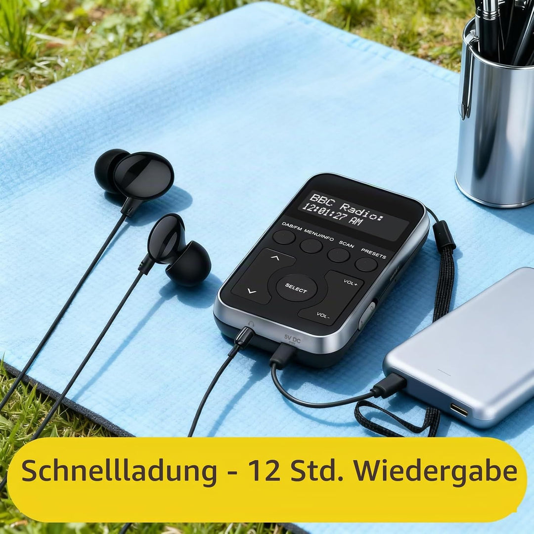 MangoKit Kleines Tragbares Mini DAB/DAB+/UKW-Radio,Digitales Taschenradio mit Kopfhörer,Wiederauflad