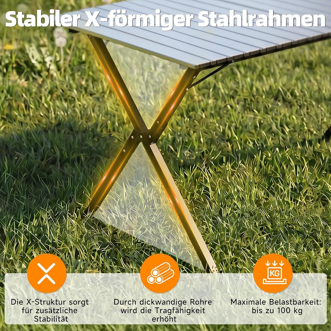 HAUSPROFI Campingtisch Klappbar 120x70x70cm Gross für 4-6 Personen, Klapptisch Aluminium 100 kg Bela