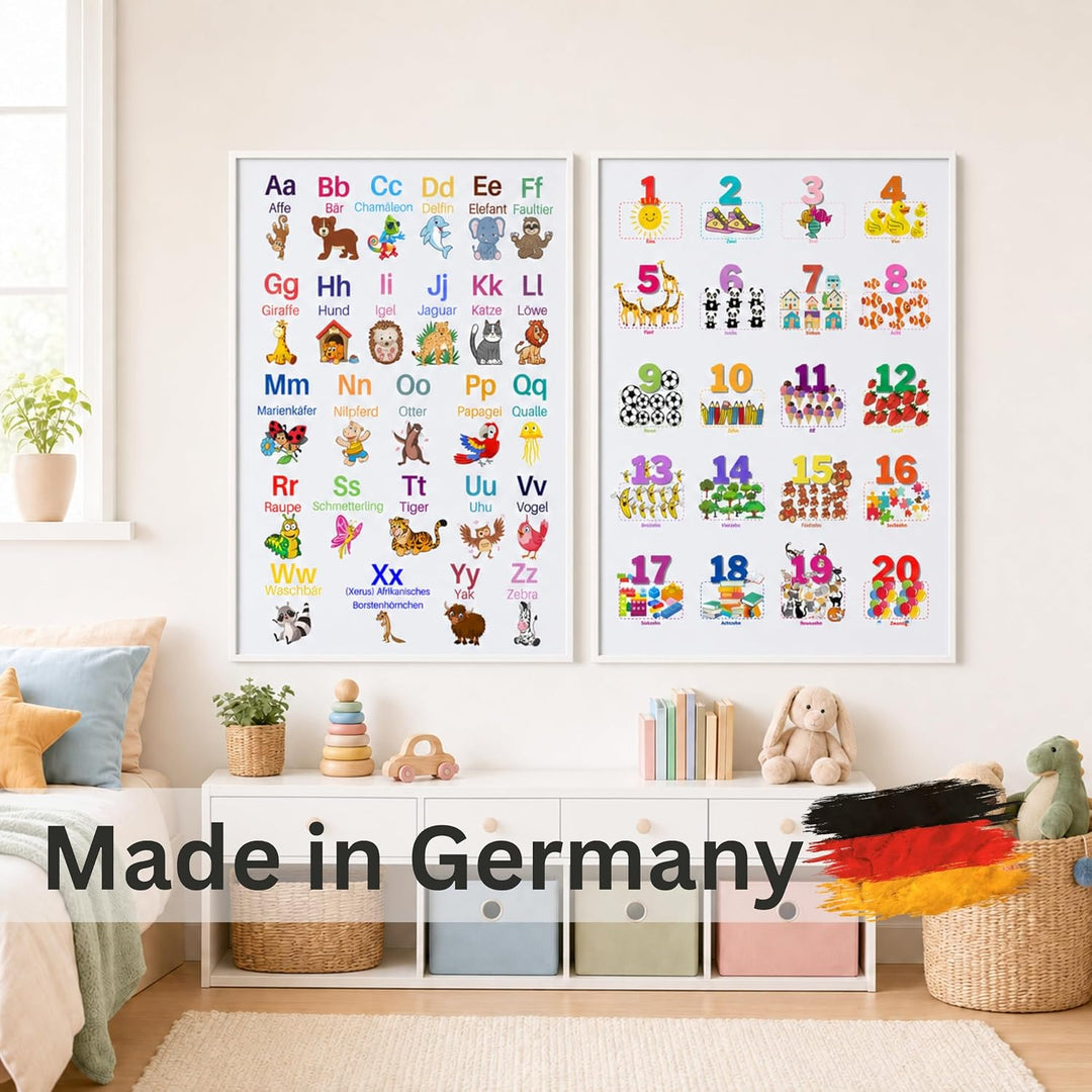 ABC Poster und Zahlen Lernposter DinA2 Set für Grundschüler - Alphabet und Zahlen von 1 bis 20 Lerne