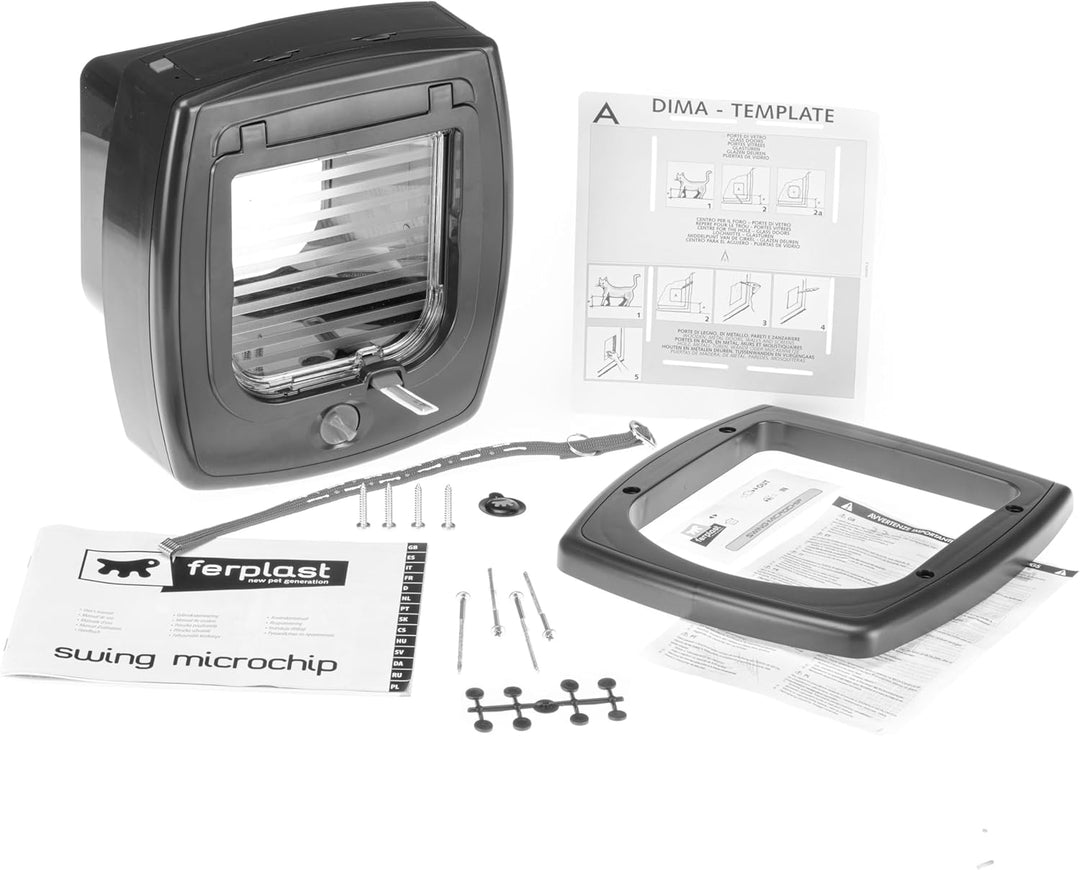 Ferplast Mikrochip Katzentür Katzenklappe SWING MICROCHIP, Haustiertür 4-Wege Tür, Windstopper-Syste