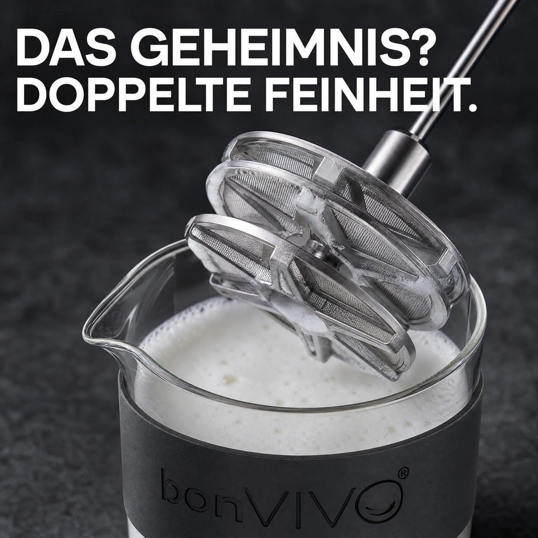bonVIVO FOMO, Milchaufschäumer Manuell Betrieben, Milchaufschäumer Glas Und Edelstahl, Hand Milchsch