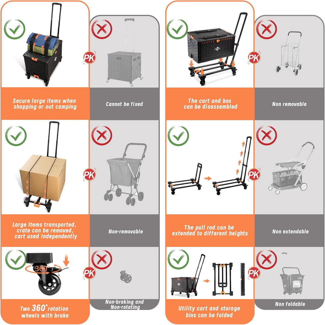 Einkaufstrolley Klappbar Einkaufswagen Trolley mit Einer Separaten Faltbaren Aufbewahrungsbox 60L Gr