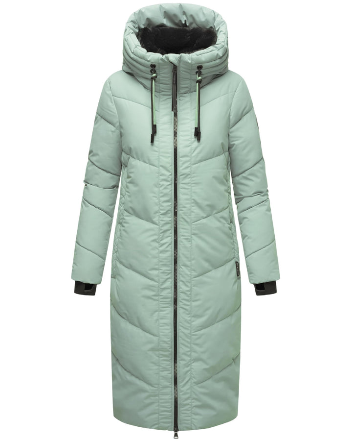 MARIKOO Damen Wintermantel warmer Steppmantel lang mit verstellbarer Kapuze und hohem Kragen Nadaree