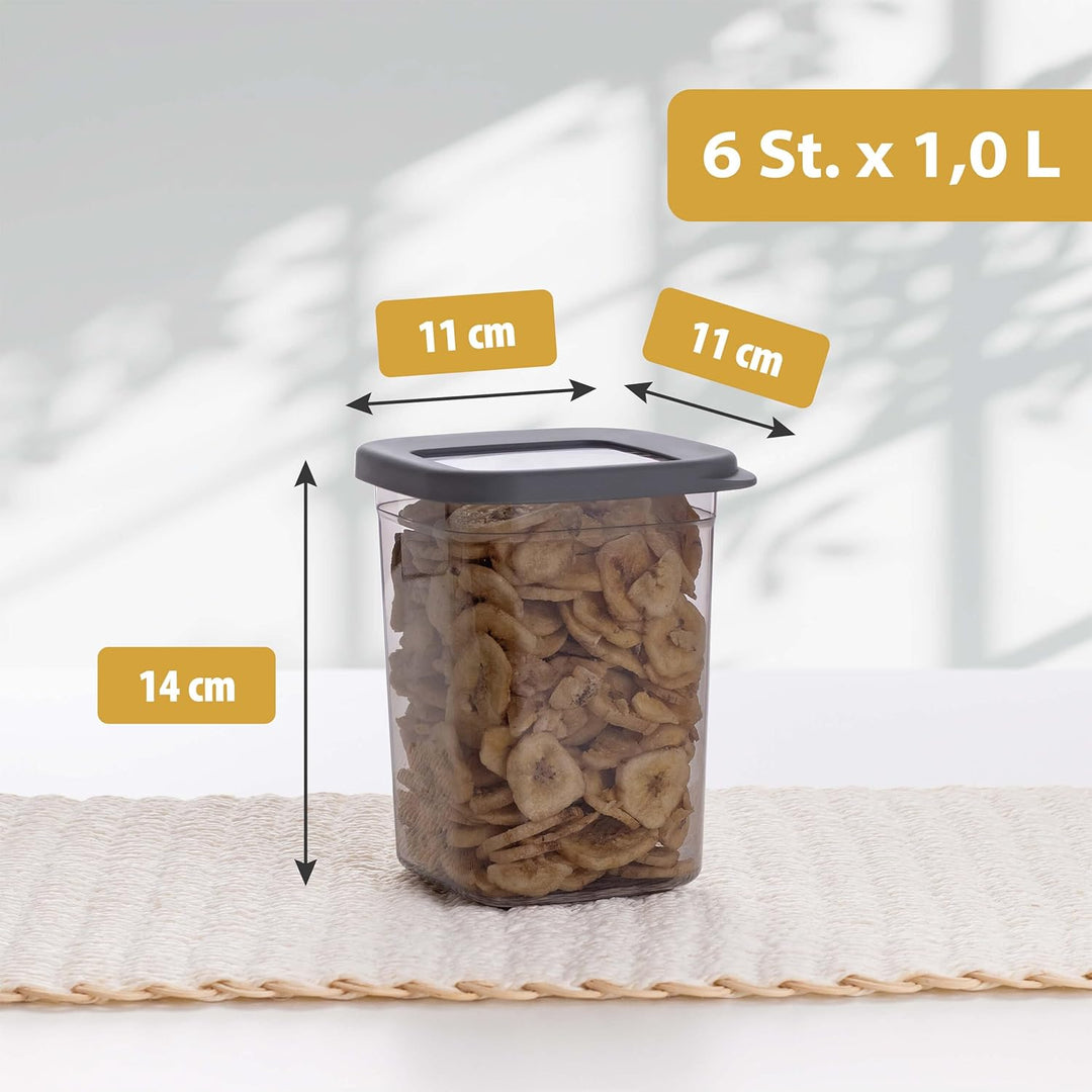 QOONA Luftdichte Vorratsdosen mit Deckel [1000ml - 6er-Set] Anthrazit - Stapelbar & platzsparend für