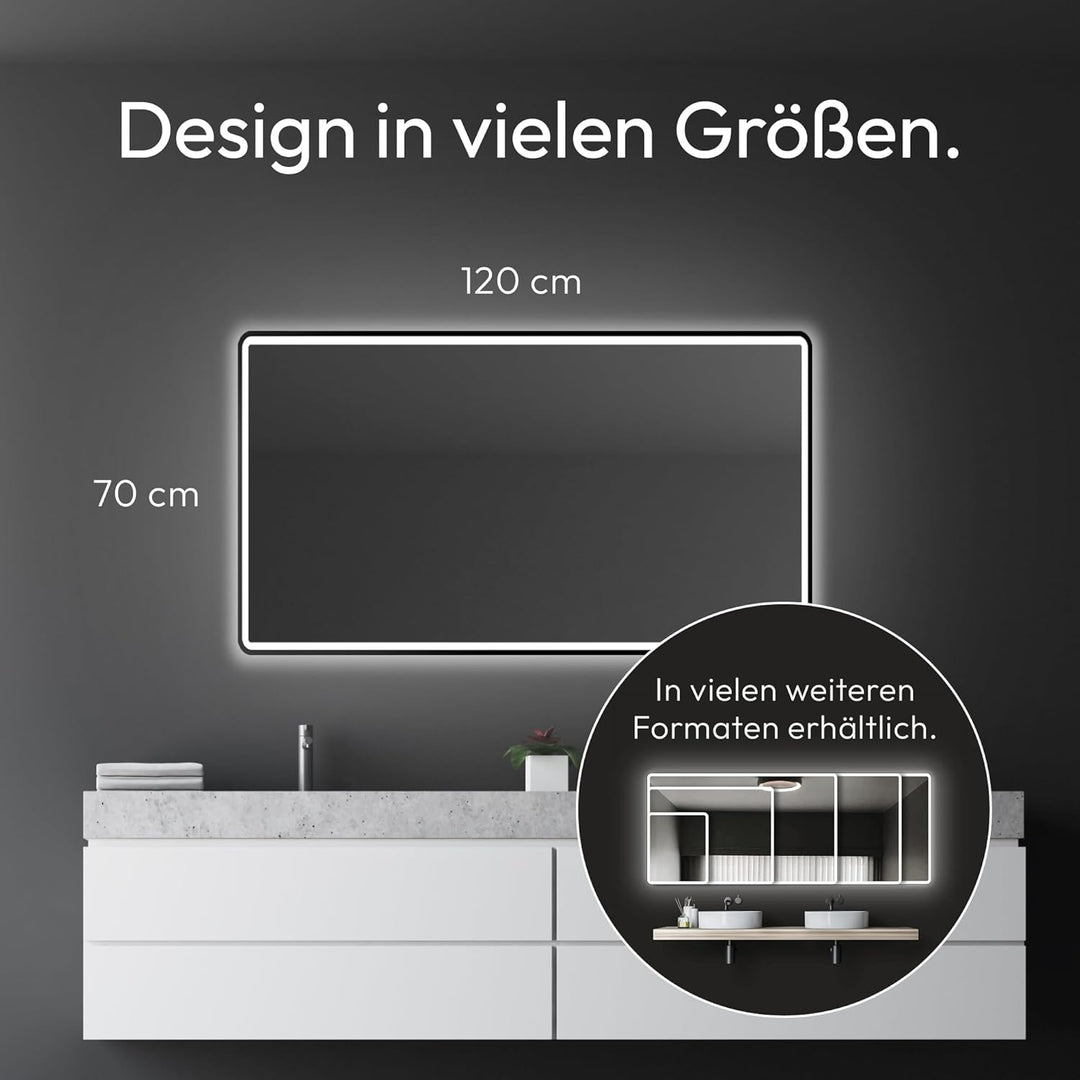 Talos Black Moon LED Badspiegel 120x70 cm - Badezimmerspiegel mit austauschabrer Beleuchtung - feuch