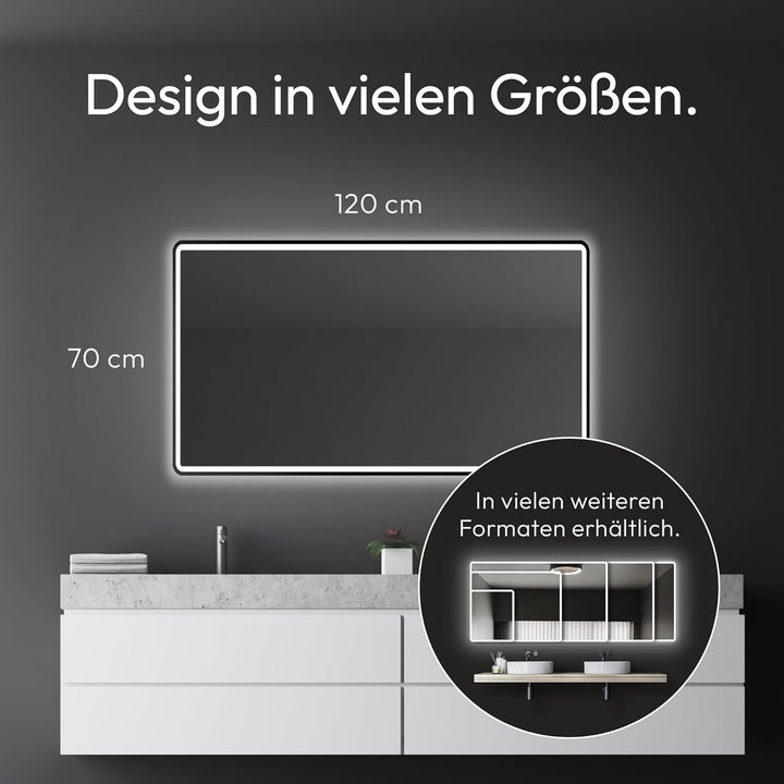 Talos Black Moon LED Badspiegel 120x70 cm - Badezimmerspiegel mit austauschabrer Beleuchtung - feuch