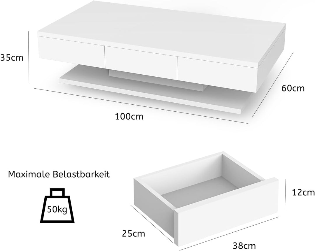 Oyajia Couchtisch, Modern Sofatisch Wohnzimmertisch mit 2 Schublade, Wohnzimmertisch Hochglanz Moder