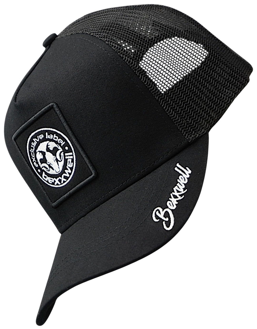Bexxwell Trucker Cap schwarz mit Logo-Patch (optimale Passform, Kappe, Black, Truckercap, Logo, Cap,