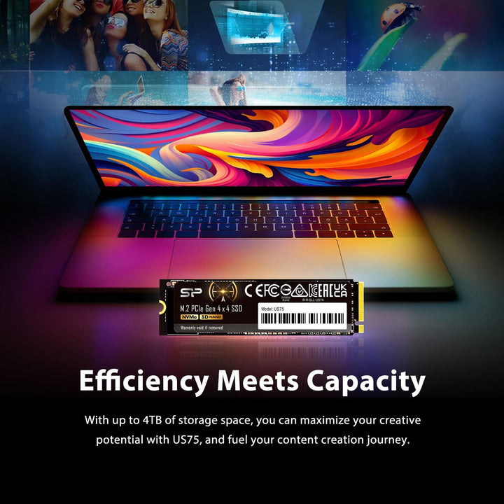 Silicon Power 2TB US75 NVMe 4.0 Gen4 PCIe M.2 SSD R/W up to 7,000/6,500 MB/s (SP02KGBP44US7505), 2TB