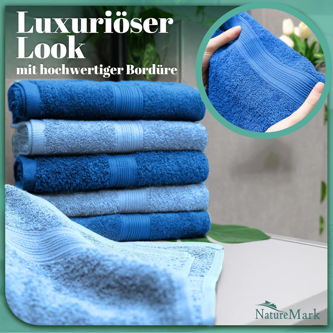NatureMark NM-HT0842 Frottier Handtücher, 8-er Pack, 50 x 100 cm, 100% Baumwolle (Royalblau/Hellblau