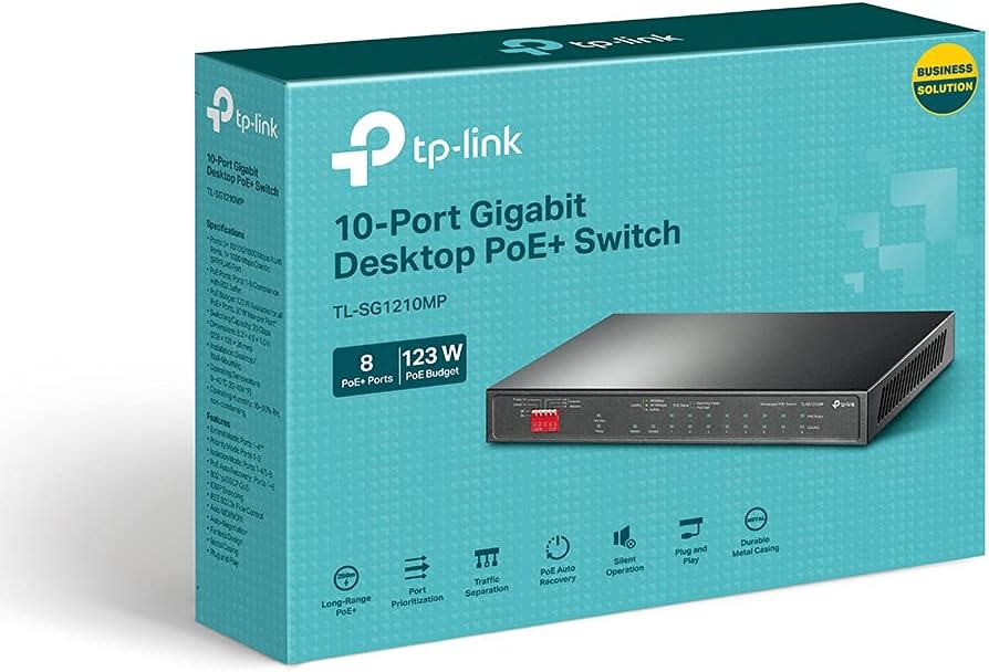 TP-Link TL-SG1210MP 10 Port Gigabit PoE LAN Switch (8 Gigabit PoE+ Ports, 1 Gigabit SFP Port, 123 W,