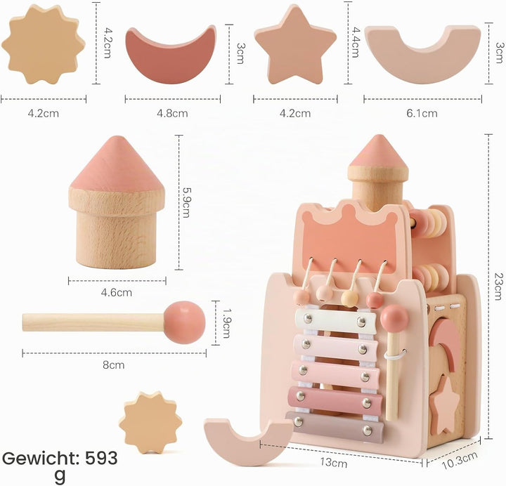 Promise Babe Montessori Spielzeug Baby Holzspielzeug,5 in 1 Rosa Schloss Lernspielzeug Motorikwürfel