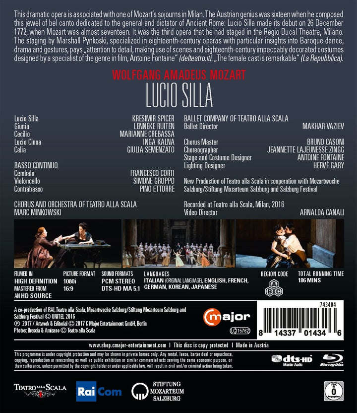 Mozart: Lucio Silla (Teatro alla Scala, 2016), Blu-ray