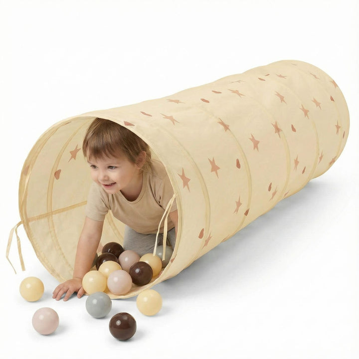 Pop-Up Tunnel Für Kinder Mit 100 Bälle Faltbarer Spieltunnel Flexibel Krabbeltunnel, Hellbeige: Past