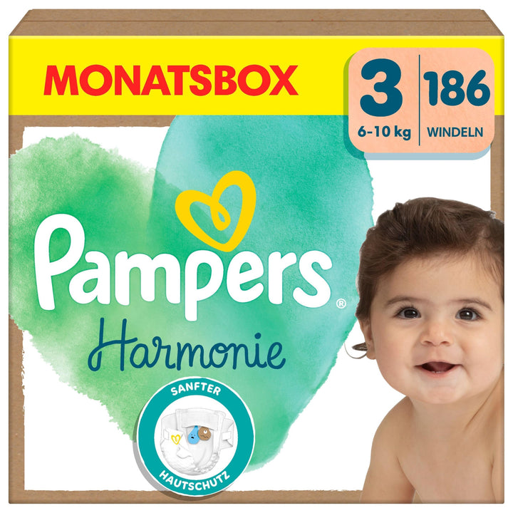 Pampers Harmonie Windeln Grösse 3, 186 Windeln, 6kg-10kg, sanfter Hautschutz mit 100Prozent Pampers