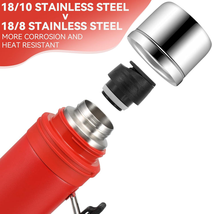 SANTECO Thermoskanne 1L - Thermoskanne mit Trinkbecher für unterwegs - Thermosflasche Edelstahl mit