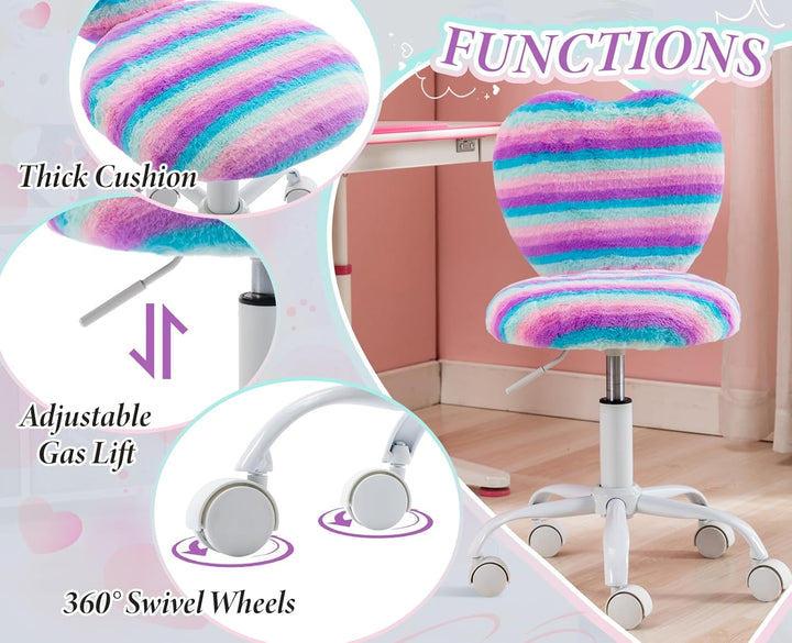 chairus Kinder Schreibtischstuhl aus Kunstfell Höhenverstellbarer Drehstuhl ohne Armlehnen Studienst