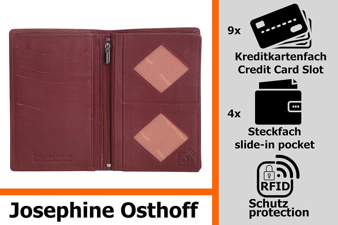 Josephine Osthoff Brieftasche Herren Leder Ausweisetui Reisepasshülle Hochformat Ausweishülle Damen