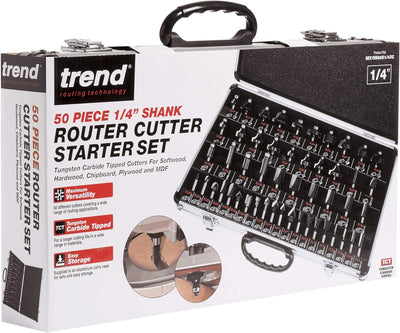 Trend Enterprises Trend Fräser-Bit-Starter-Set, 1/4-Zoll-Schaft, Wolframkarbidspitze, Aufbewahrungsk