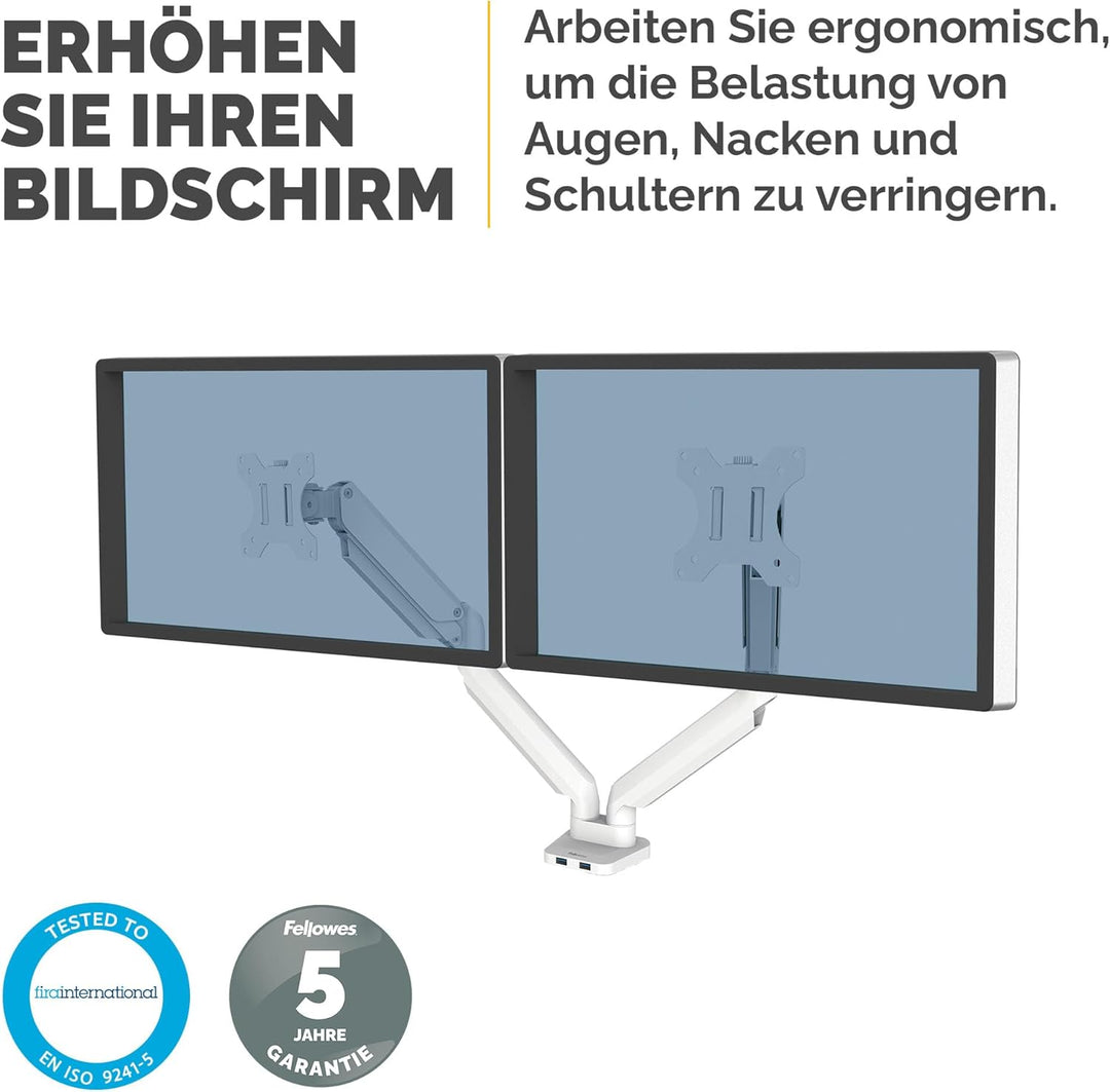 Fellowes Monitor Halterung für 2 Monitore bis je 32 Zoll (81,28 cm) - Platinum Series Monitor Arm mi