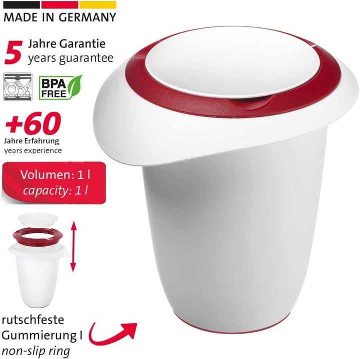 Westmark 2x Quirtopf mit zweigeteiltem Deckel, 1 l, Mit Ausgiesser, Kunststoff, Weiss/Rot, 315122E3