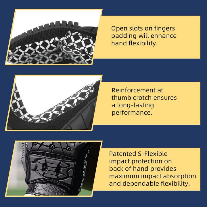 Seibertron Lineman 2.0 Padded Palm Football Receiver Gloves, Flexible TPR Impact Protection Back of