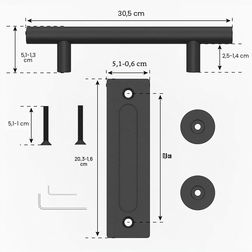 WINSOON Schiebetürgriffe 30cm schwarze Beschläge mit bündigem Fingerzug, gross, rustikal, für Tore,