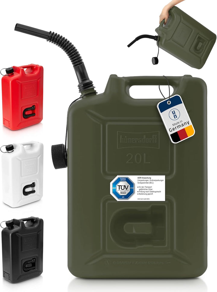 hünersdorff 802010 Kraftstoff-Kanister Profi 20L für Benzin, Diesel und andere Gefahrgüter, UN-Zulas