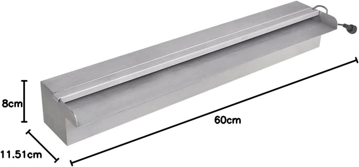 vidaXL Edelstahl Wasserfall mit LEDs 60cm Wasserspiel Teich Kaskade 2 Anschlüsse mit LED/60 cm