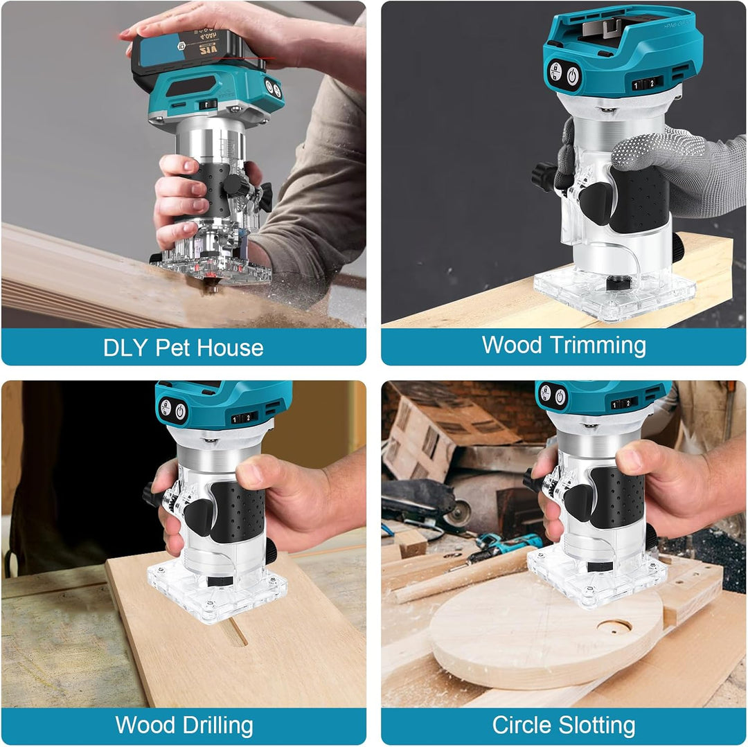 Akku Oberfräse kompatibel mit Makita 18V Akku, 1300W Oberfräse Trimmer Einhandfräse, Bürstenloser Ka