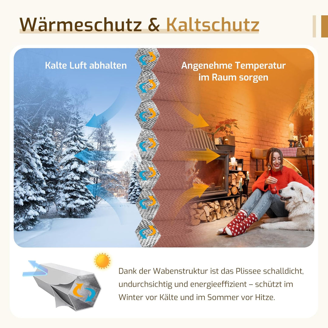 Verdunklungsplissee Wabenplissee ohne Bohren Weiss-Weinrot 40x110cm(BxH) Thermo Plissee ohne Bohren